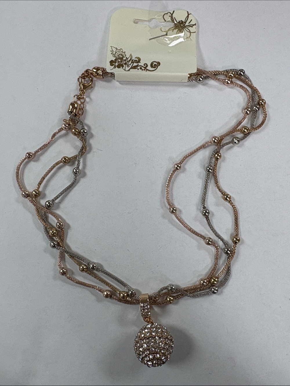 Tri-Tone Crystal Sphere Pendant Necklace - Women Jewelry